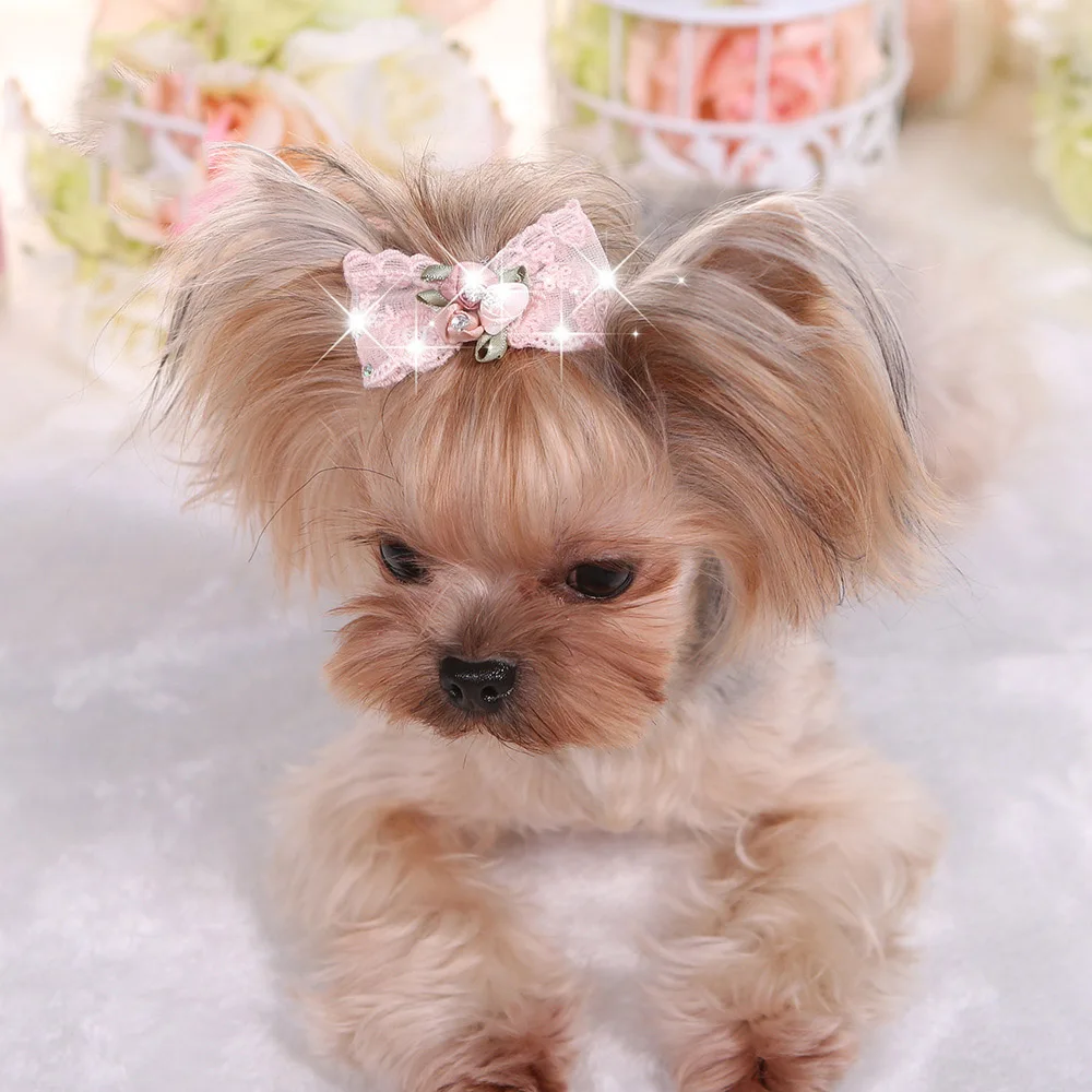 1PC Bling Rhinestone Luxury Pet Puppy Dog Cat Hairpin Hair Bows Tie Dog Lace Hair Clips Pet Dog Grooming Pet Hair Accessories