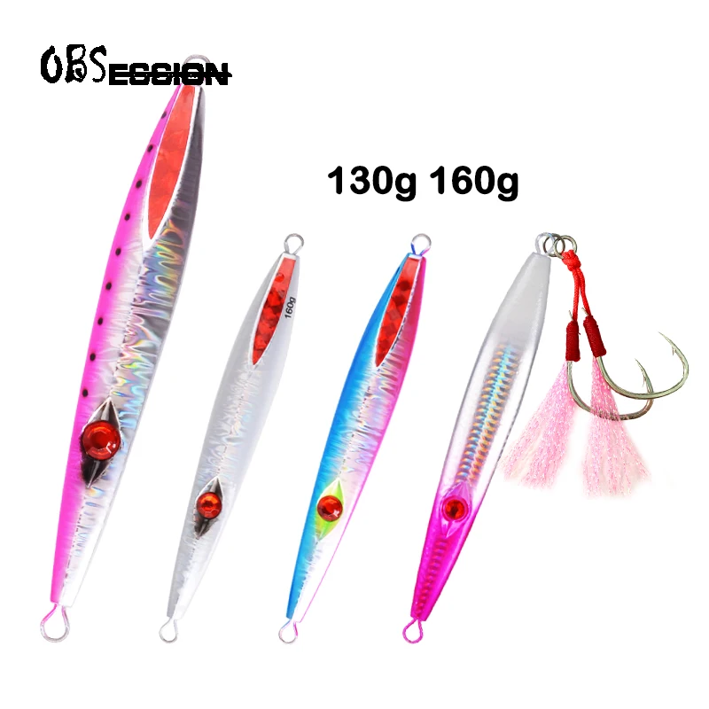 OBSESSION 130g 160g Slow Fall Jigs Bait Sinking Hard Metal jigging lure with Assist hooks saltwater boat Fishing Artificial bait