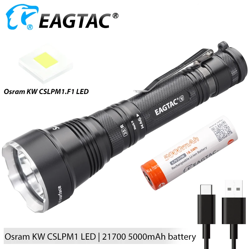 

EAGTAC S25V SFT40 Tactical Flashlight Hunting Torch USB Rechargeable 664M 21700 5000mAh Battery Self Defense Police Duty Light