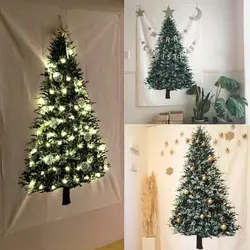 Ins Large Size Christmas Tree Tapestry Pine Hang Cloth Wall Christmas Decoration for Home Holiday Background With Star Lights