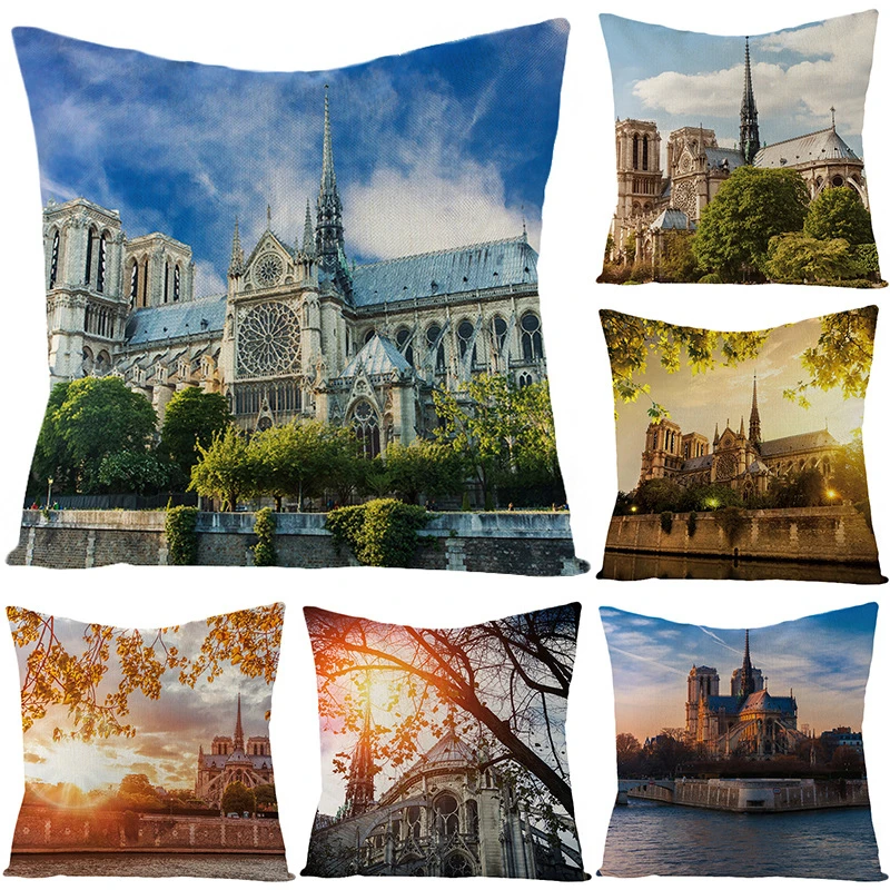 Romantic Paris Notre Dame de Paris Cushion Covers Arc de triomphe France Valentine Love Pillow Case Sofa Car Chair Throw Pillows