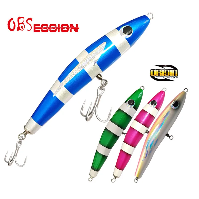 

OBSESSION 110g Topwater Saltwater Trolling Fishing Bait Big Game Pencil Boat Jig Wood Fishing Lure With Origin Hooks Stickbait