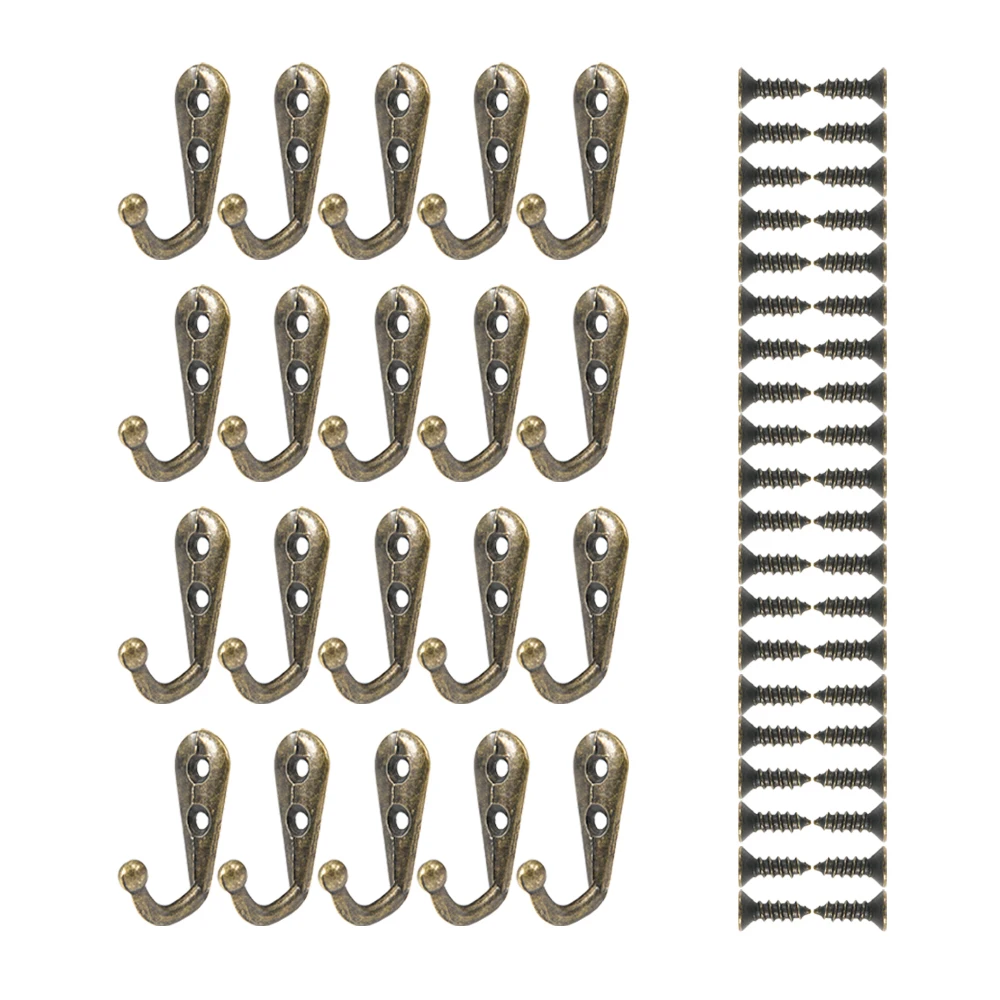 20pcs Wall Mounted Hook Single Robe Coat Hat  Key Hanger with 40 Pieces Screws Home Storage Hook Organize Hooks