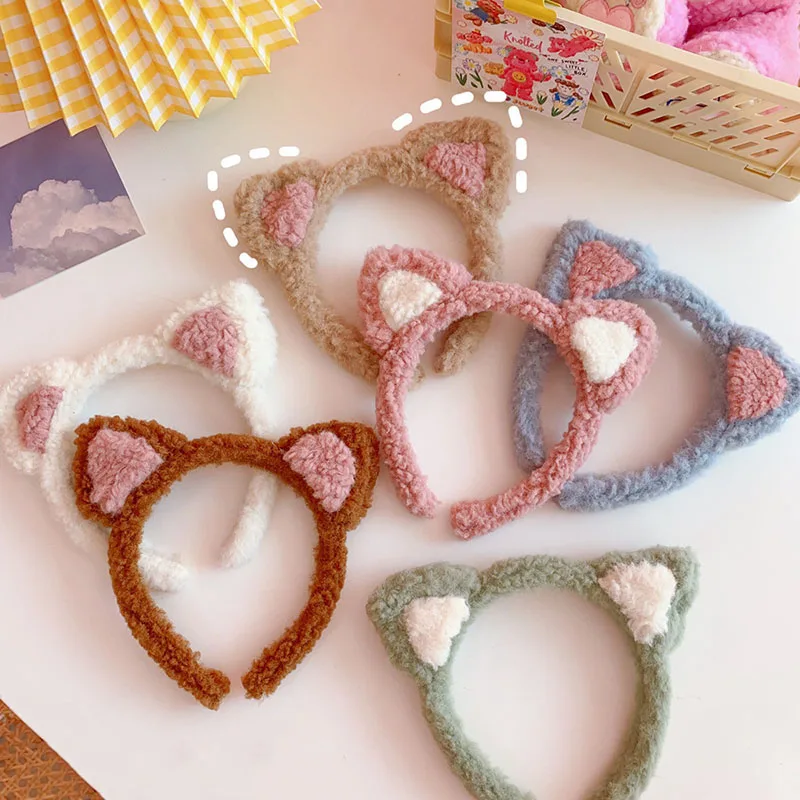 Cute Cat Ears Hairband  Women Girl Cosplay Hair Hoop Winter Soft Wool Headband Anime Party Hair Bands Face Wash Makeup Headwear