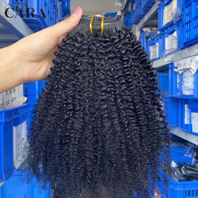 4B 4C Afro Kinky Curly Clip In Human Hair Extensions Full Head Clip Ins 7 Pcs 100% Brazilian Human Hair Natural Color Remy Hair