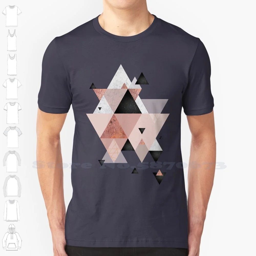 Geometric Compilation In Rose Gold And Blush Pink 100% Cotton T-Shirt Scandinavian Art Grey Scandinavian Geometric Triangles