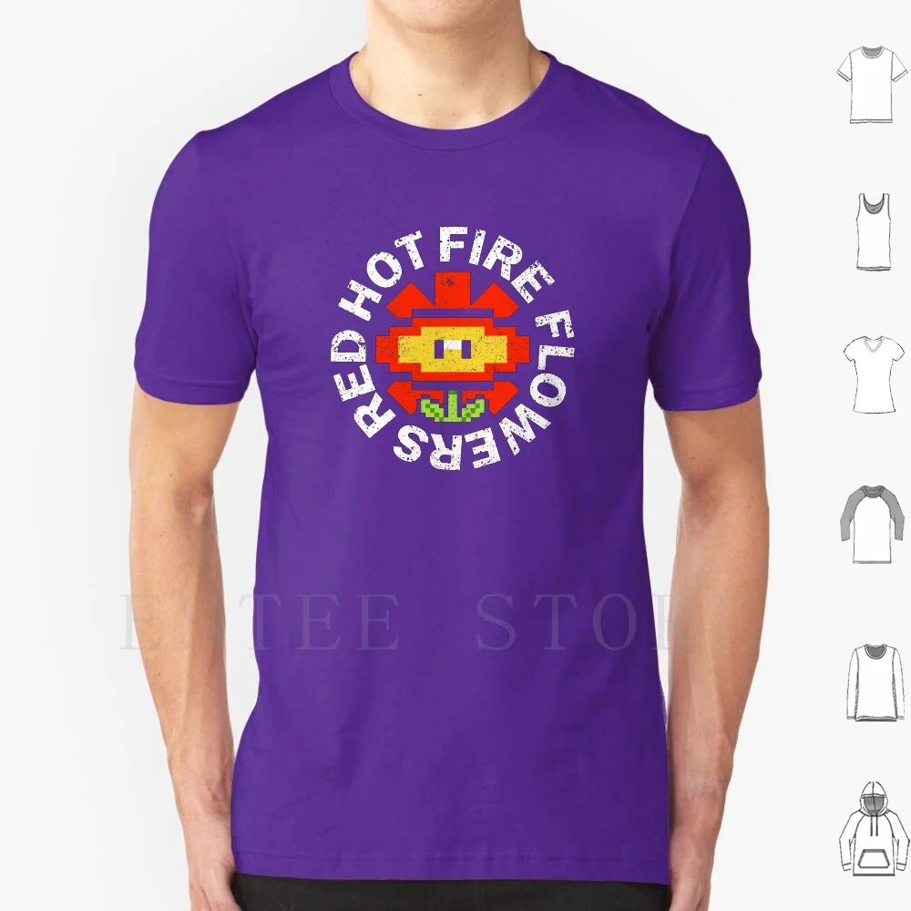 Fire Flowers T Shirt Print Cotton 8 Bit Pixel Art Fire Flower Power Up