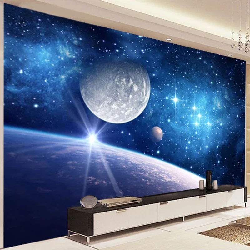 Custom Self-Adhesive Waterproof Wallpaper 3D Beautiful Universe Space Starry Sky Mural Living Room Kid's Bedroom 3D Wall Sticker