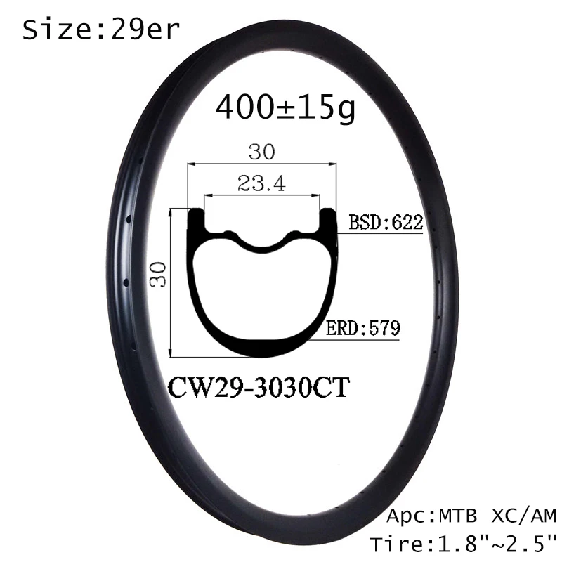 Amazing Price High Quality MTB XC Ride Carbon Rim 29er 30X30mm Deep Disc Brake Mountain Clincher Tubeless Cycle Wheel Made In CN