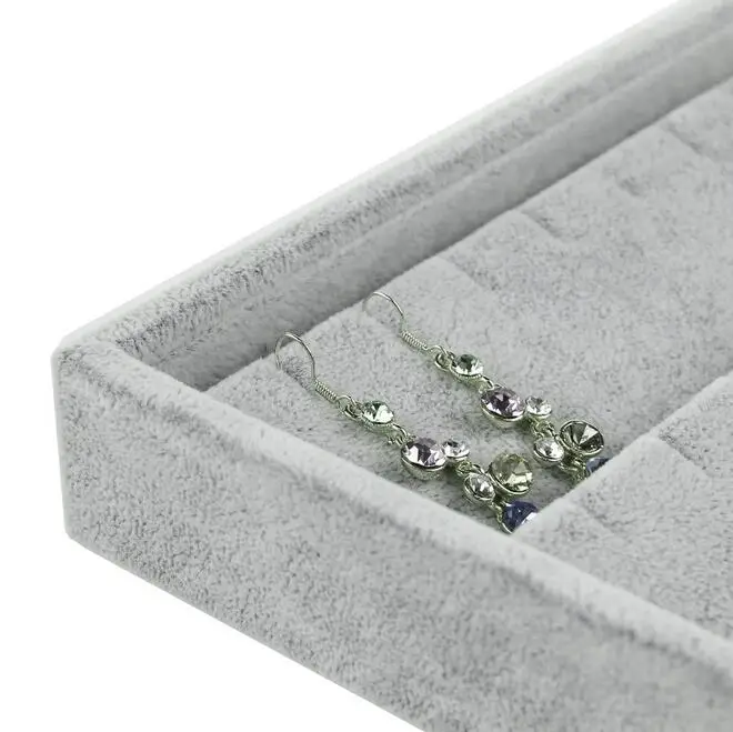 Top  Selling Ice Gray Velvet Jewelry Tray Cases Ring Necklace Pendant Bracelet Earring Organizer Tray Stuff Jewelry Storage Box