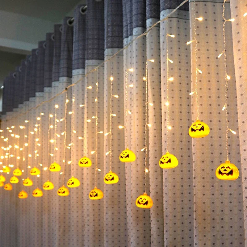 3.5M 96 LED 5M 216leds Halloween dynia kurtyna LED łańcuchy świetlne US/ue wtyczka Halloween wakacje boże narodzenie ogród lampa dekoracyjna