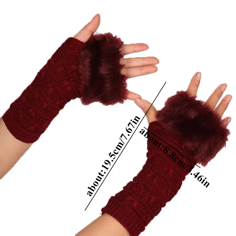 Autumn Winter Students Write Keep Warm Korean Knitting Lady Fingerless Protection Hand Warmer Faux Fur Gloves For Women