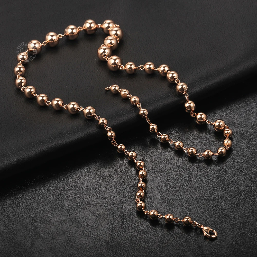 Necklace For Women 585 Rose Gold Color Beaded Chain Link Necklace 60cm Gift Jewelry Wholesale Dropshipping LCN47