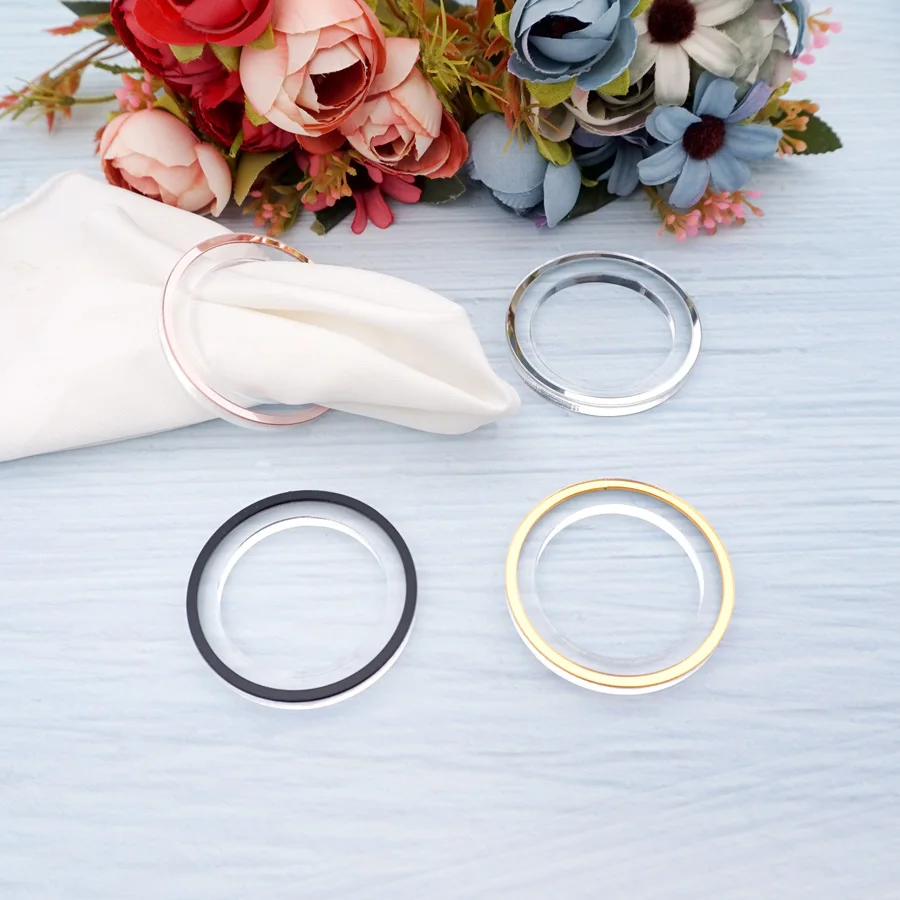 Acrylic Mirror Napkin Rings For Table Decor Acrylic Gold Silver Holder Napkins Ring Heart / Round Shape Dinner Party Wedding Use