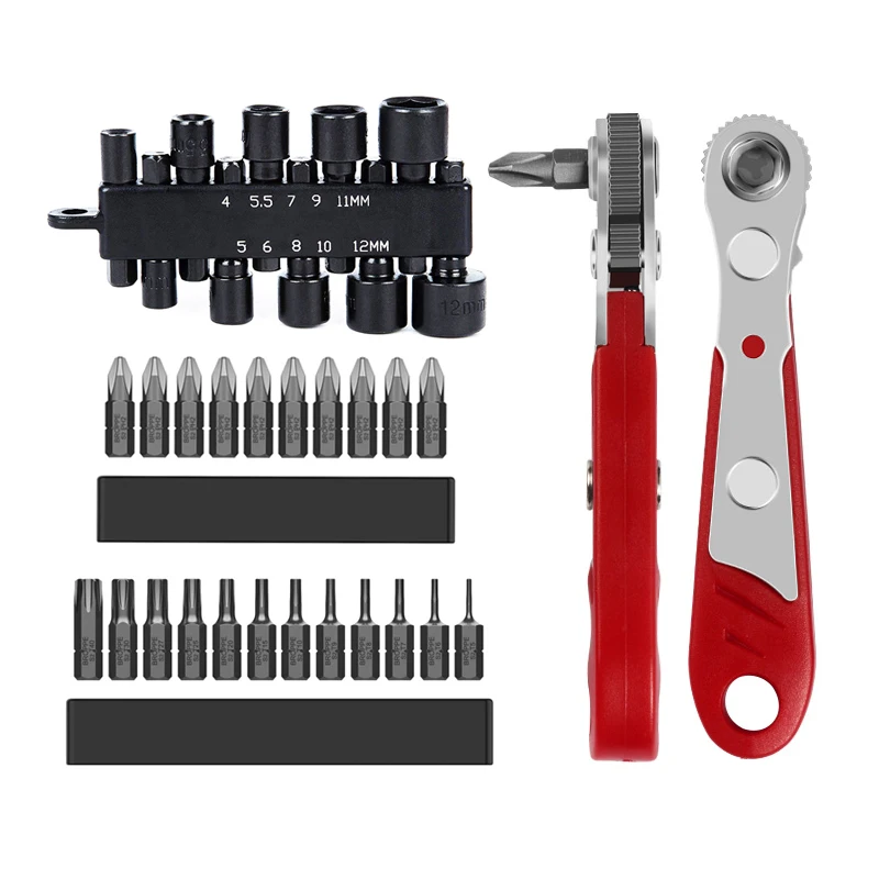 

Combination Hand Tool Kit Ratchet Wrench Socket Wrench Phillips/Torx Screwdriver Bits 1/4'' Hex Shank DIY Tools