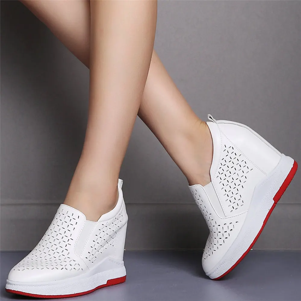 

Summer Platform Pumps Women Genuine Leather Wedges High Heel Ankle Boots Female Hollow Round Toe Fashion Sneakers Casual Shoes