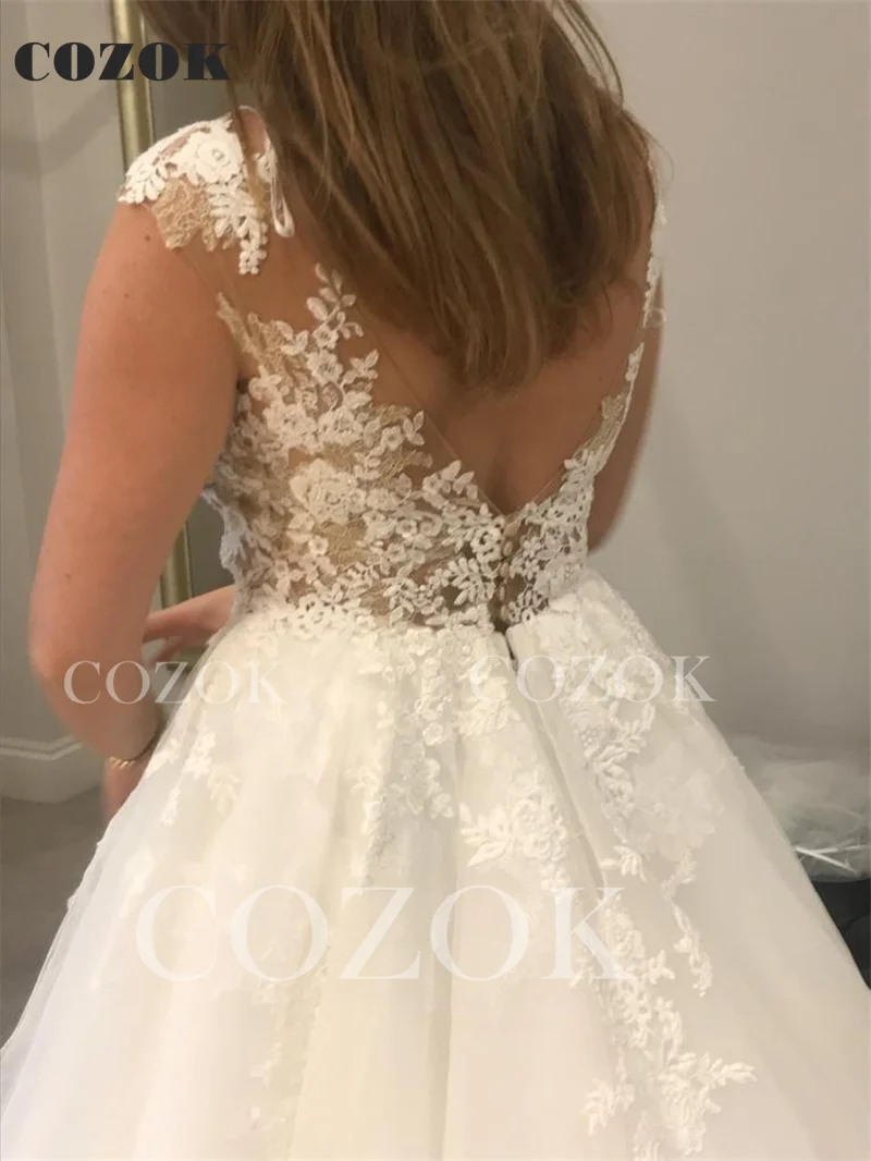 Linha a até o chão tule flores de renda longo formal elegante vestidos de casamento moda vestidos de noiva cz03