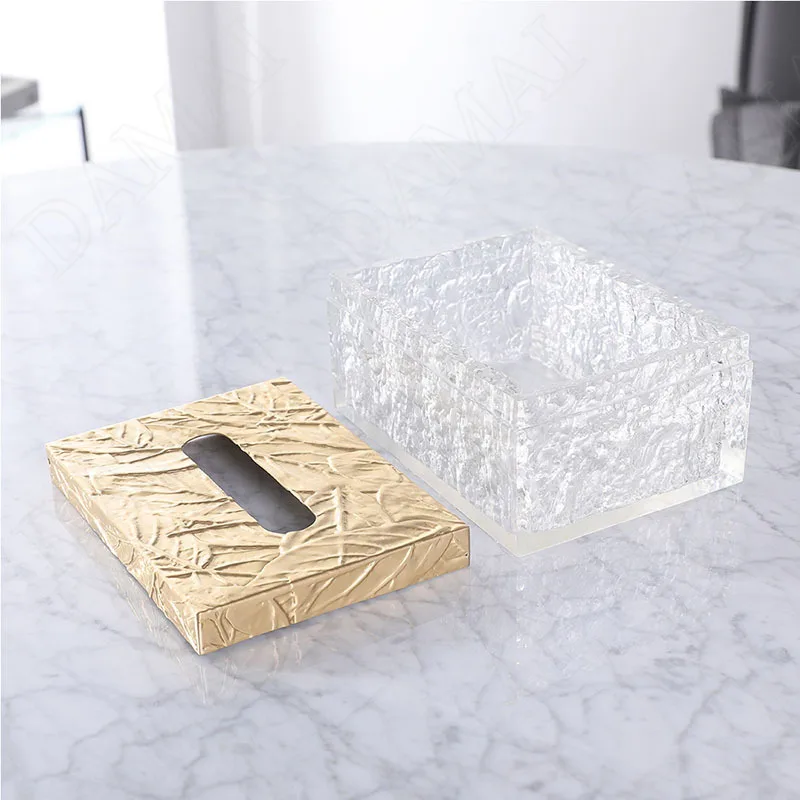 European Crystal Resin Tissue Box Creativity Relief Decorative Living Room Modern Paper Boxes Hotel Front Desk Tissues Organizer