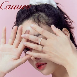 Cauuev Small Natural Freshwater Pearl Couple Rings for Women Real 925 Sterling Silver Jewelry forWholesale Fashion Gift