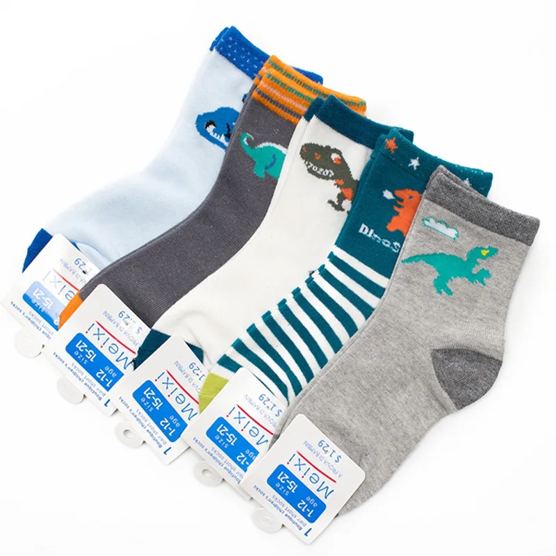 Chaussettes en coton pour enfants, motif de dinosaure de dessin animé mignon, chaussettes pour garçons et filles, printemps et automne, 2 à 12 ans,