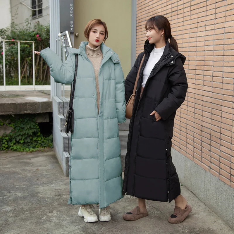 Chaqueta larga con capucha para mujer, abrigo de plumón BIO, parka acolchada de algodón de gran tamaño, a prueba de viento, con abertura lateral, Invierno