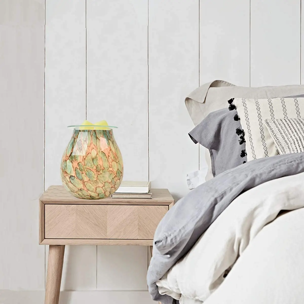 Aquecedor de óleo essencial de cera, queimador de cera tart com fragrância, luz noturna e difusor de óleo decorativo