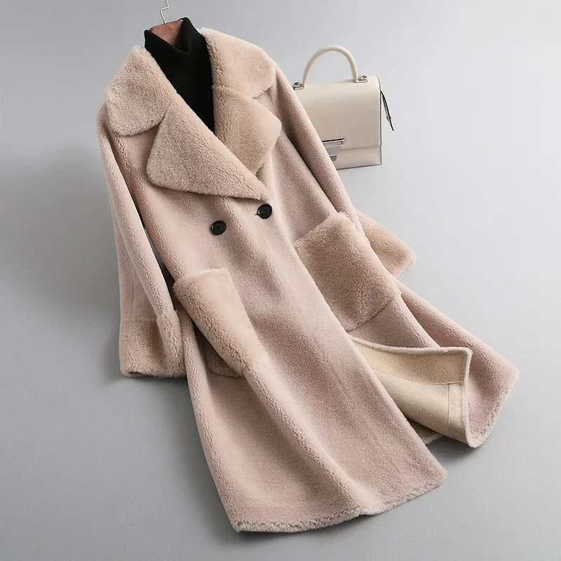 Abrigos de piel para mujer, chaqueta gruesa y cálida de lana, abrigo Parker de longitud Granular de Cachemira, abrigo de esquilar de oveja, novedad de invierno, 2023