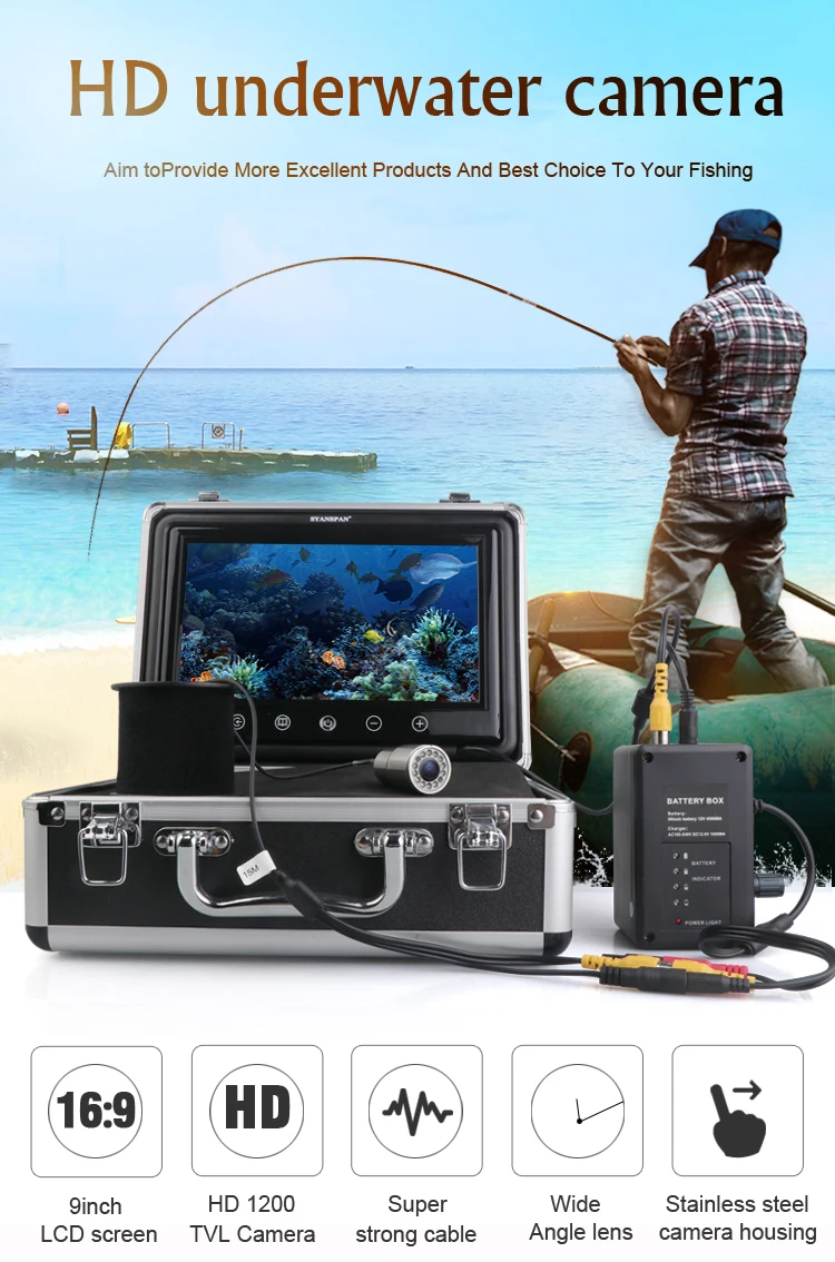 SYANSPAN 9inch Colorful Screen Fashing Camer HD 1000TVL Wide Angle 18LEDs Well Camera Fish Finder Underwater Fishing Camera