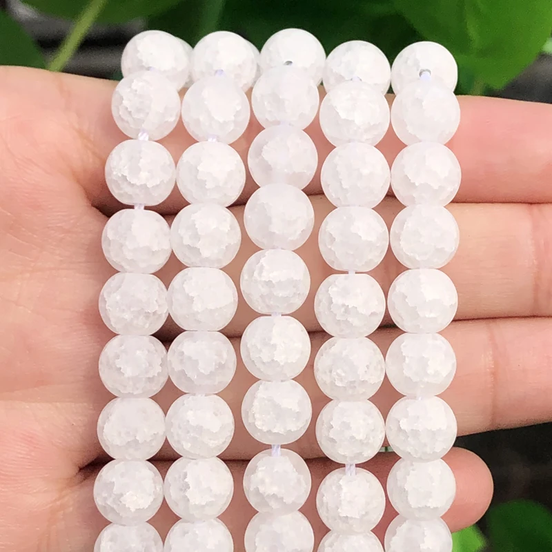 Natural Stone Matte White Snow Cracked Crystal Beads Round Loose Beads For Jewelry Making 15\'\' Strand 4/6/8/10/12mm Diy Bracelet