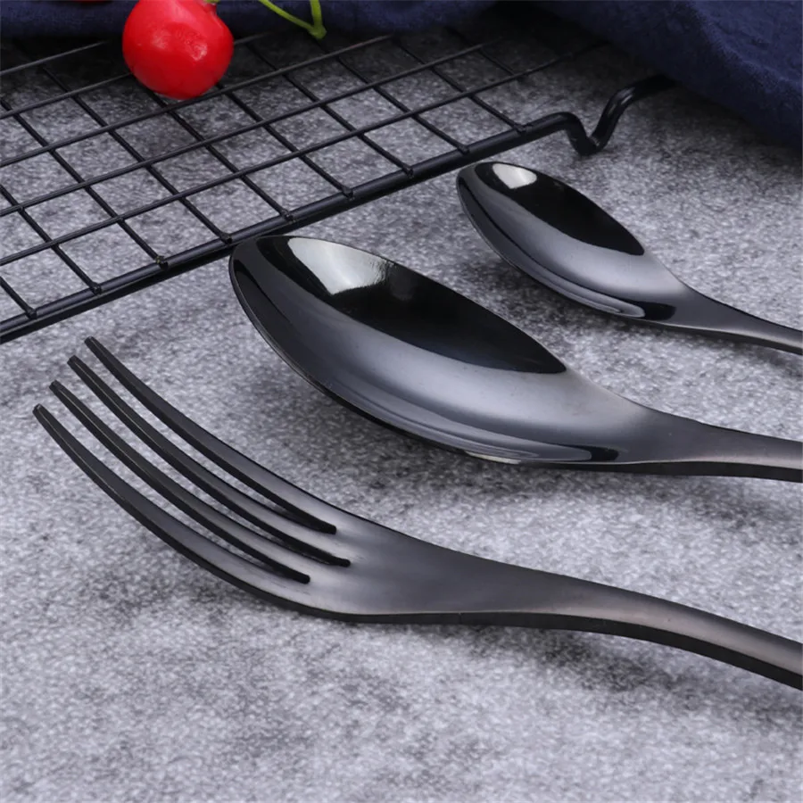 Black Noble Stainless Steel Tableware, Table Knife, Fork, Spoon, Hotel, Restaurant, Banquet, Home, Fish Tail Shape, Steak Cutler