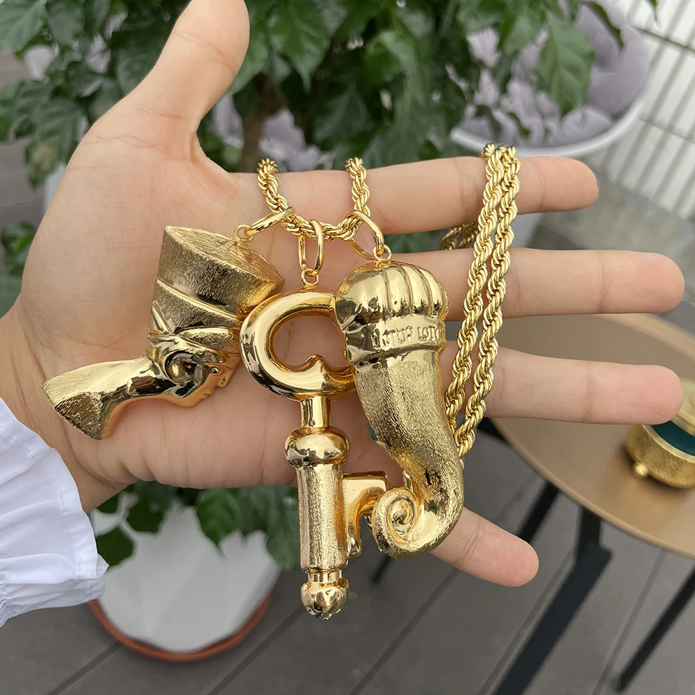 YM Gold Farbe Anhänger Halskette für Frauen 3 Pcs Charme Pullover Kette Halskette Engagement Anniversary Party Retro Hals Schmuck Geschenke 7