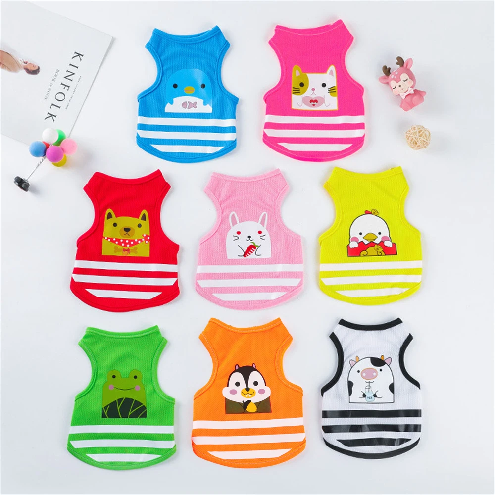 

OIMG Summer Pet Clothes Pomeranian Spitz Schnauzer Puppy Clothing Mesh Breathable Cat Dog T-Shirt Cute Cartoon Small Dogs Vest