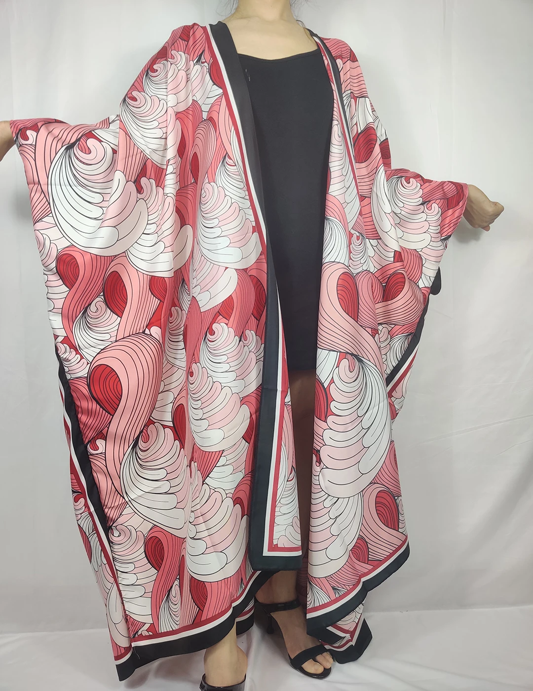 Cárdigan Largo de seda para mujer, traje de baño informal con estampado frontal abierto, bohemio, musulmán, Abaya, para vacaciones, 2021