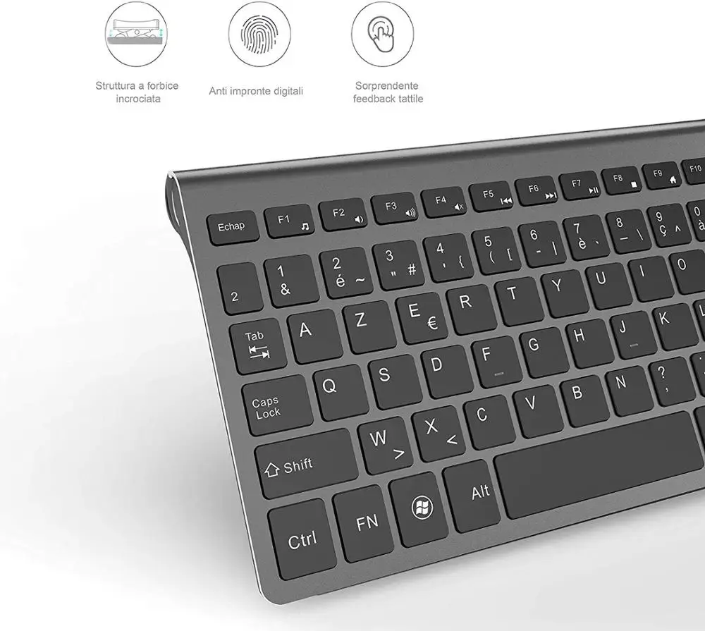 Teclado portátil silencioso e ergonômico sem fio, Layout francês, Conexão estável de 2,4 gigahertz, Office Home, Layout francês, Preto