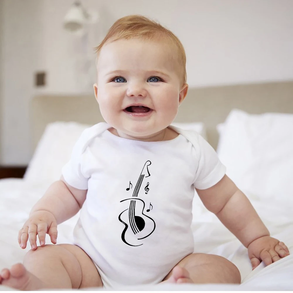 Minimalism Infant Outfits Baby Rock Bodysuit for Boys Guitar Print Newborn Clothes Summer Short Sleeve Baby Boy Body Wholesale