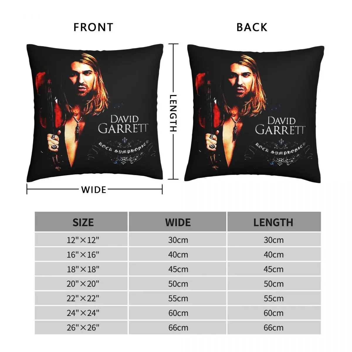 Symphony Rock David Garrett Square Pillowcase Polyester Linen Velvet Creative Zip Decor Pillow Case Sofa Cushion Cover