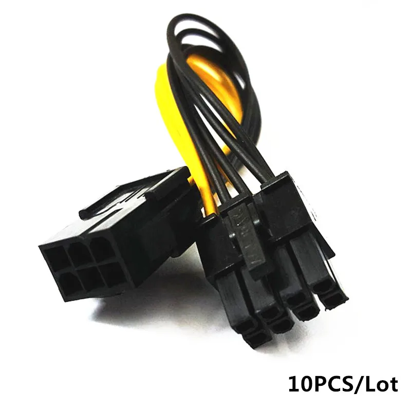 10pcs/Lot Video Card PCI-E 6Pin Female to 8 Pin Male GPU Power Extension Cable