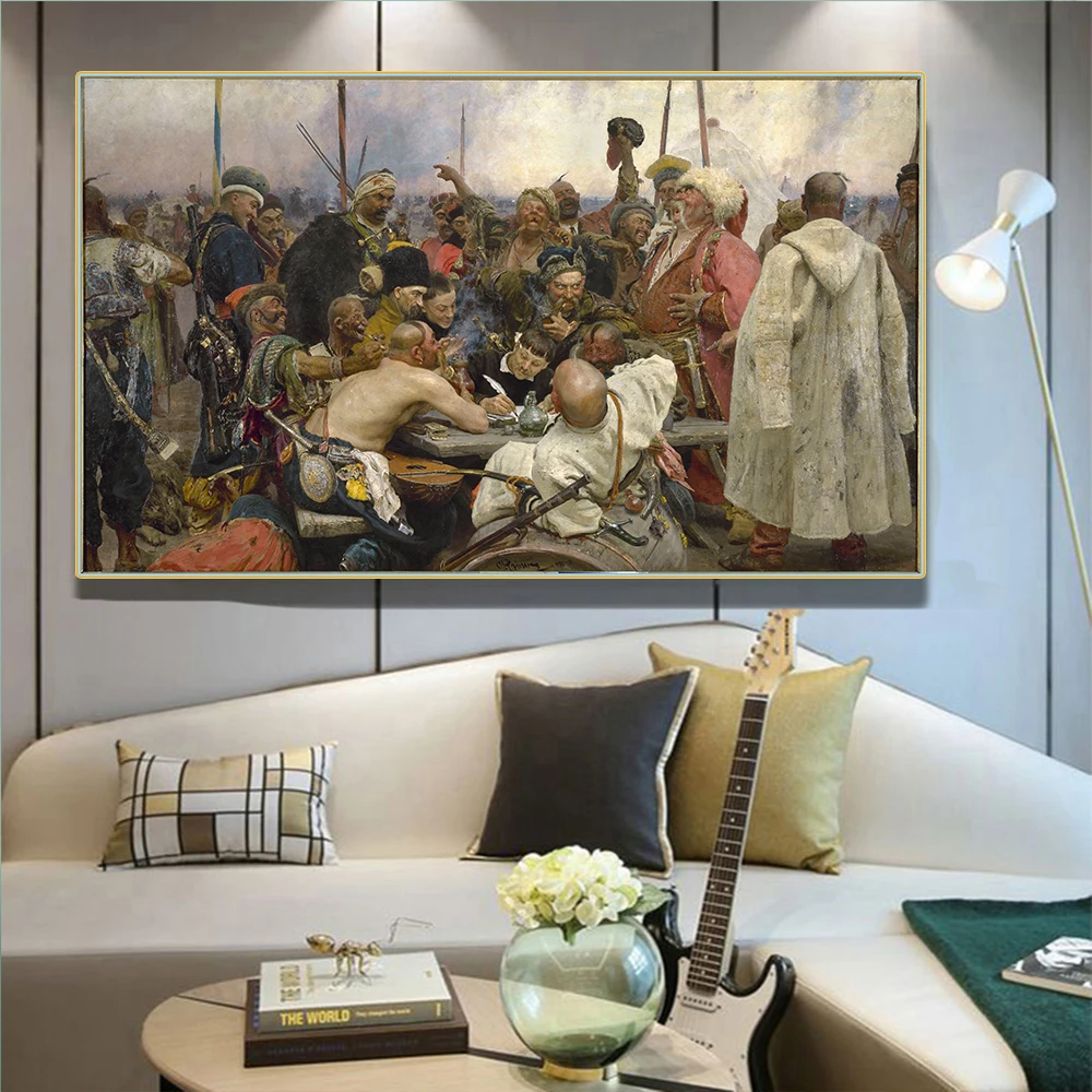 Citon Canvas Oil Painting Ilya Yafimovich Repin《The Zaporozhian Cossacks write a letter to the Sultan of Turkey》Art Decoration