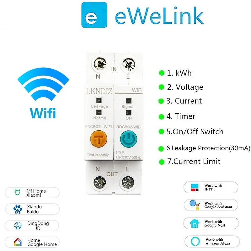 2P WIFI Energy Power kWh Meter  Circuit Breaker Time Timer Switch Relay Voltmeter Current Leakage Protection RCCB RCBO Limitter