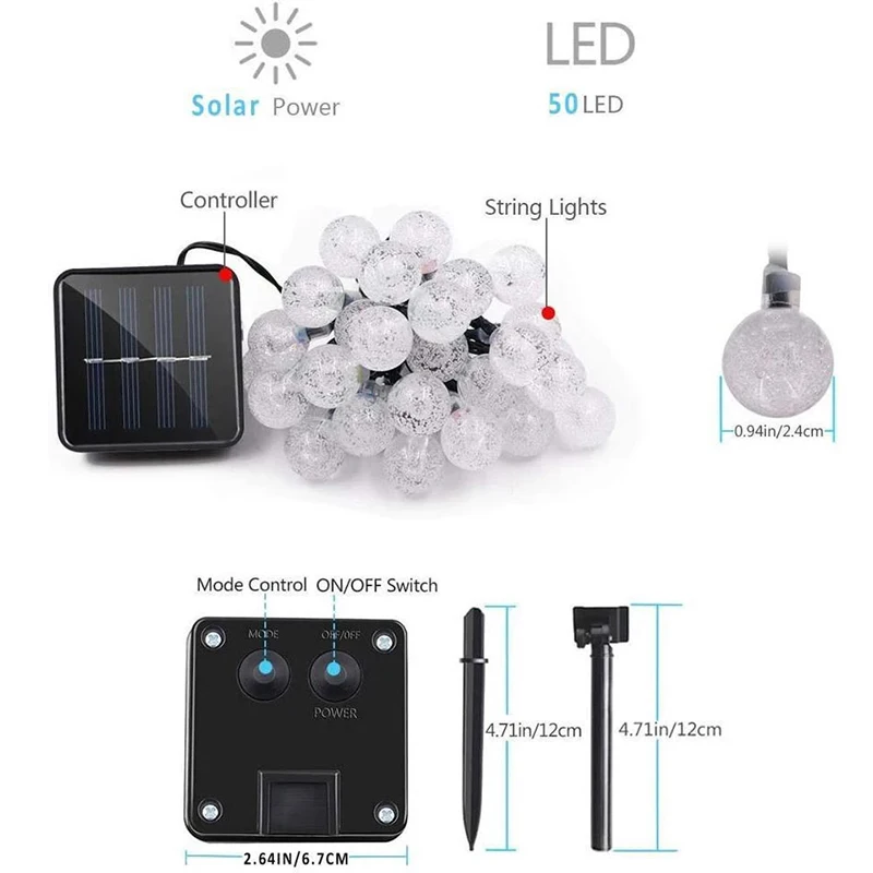 50 LEDs 10m Crystal Ball Solar Light Outdoor IP65 Waterproof String Fairy Lamps Solar Garden Garlands Christmas Decoration