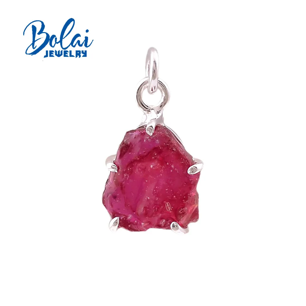 bolaijewelry,new natural ruby rough pendant, 925 sterling silver, original gemstone design exquisite ornaments