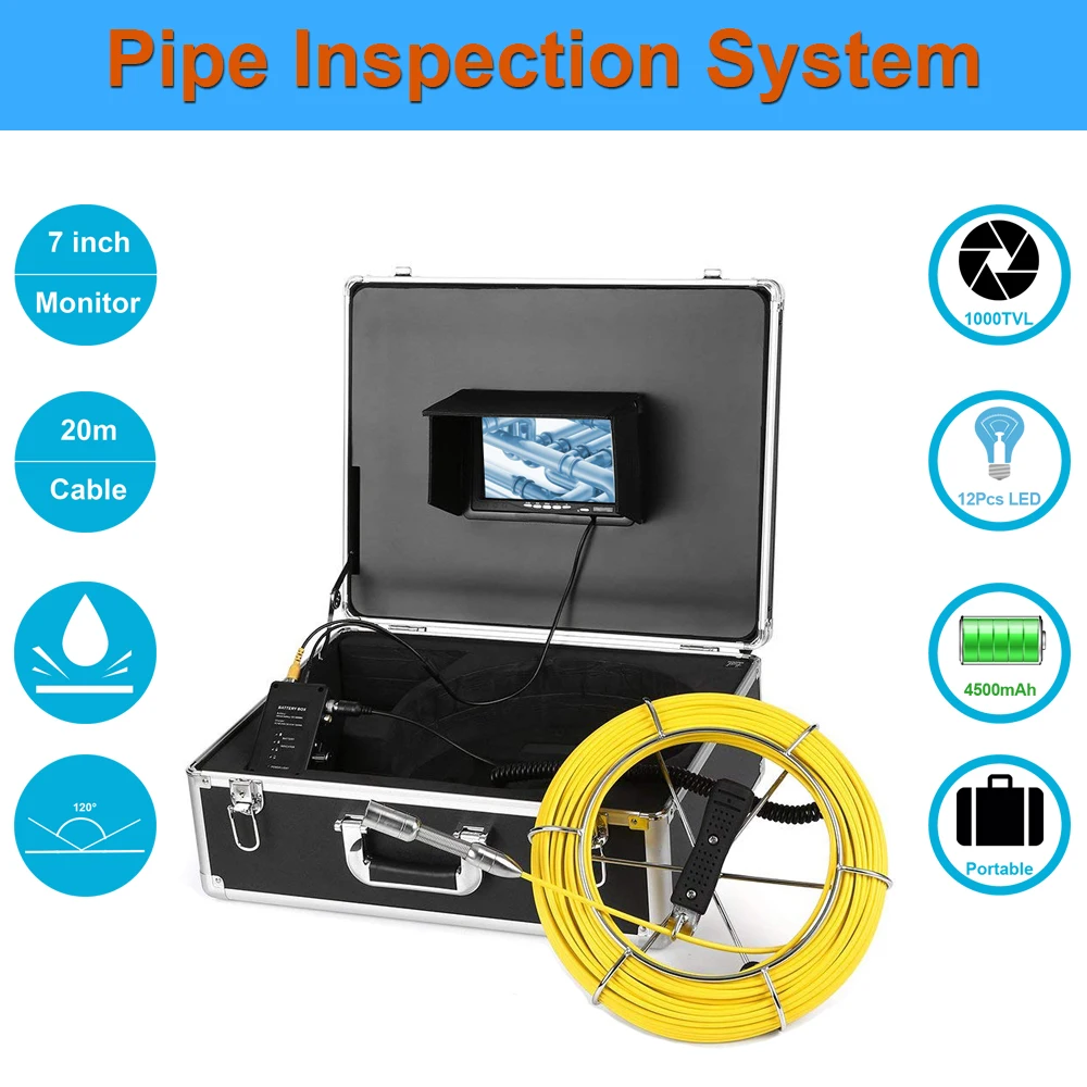 

Support DVR 20-50m Cable 23mm Waterproof Endoscope Industrial Sewer Pipe Pipeline Inspection Camera System With 7" LCD Monitor