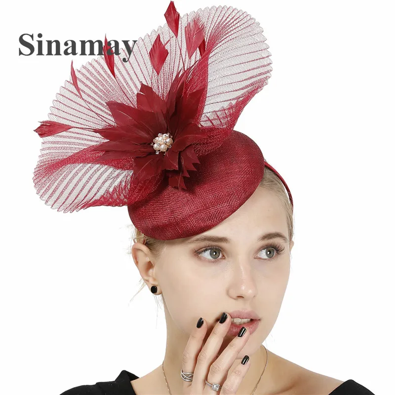 

High Quality 4-Layer edding Millinery Heabband Sinamay Bride Fascinator Hat Mesh WCocktail Formal Chapeau Cap Beautiful Headwear