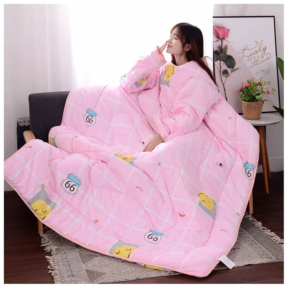 Winter Quilt Thick Comfy Blanket Printed Warm Blanket Adults and Children Blankets for Beds Travel with Sleeves