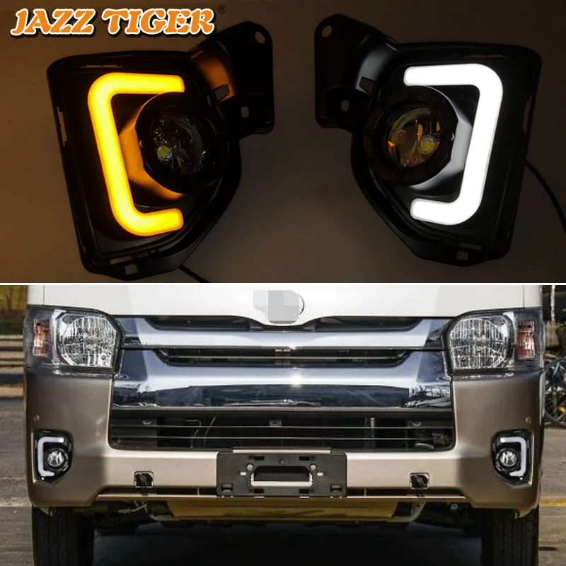 12V LED Daytime running lights For Toyota Hiace 2014 - 2016 2017 2018  auto Drl with turn signals for cars fog lights headlights