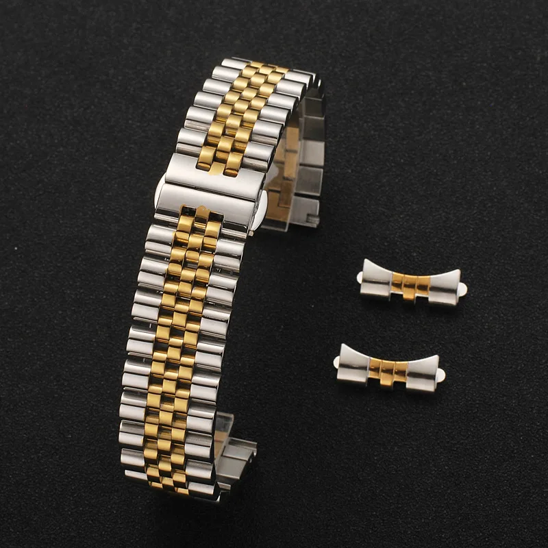 2in1 Flat Curved End Semicircle Link Solid Stainless Steel Watch Band 12 13 14 16 17 18 19 20 21 22mm Replacement Watch Strap