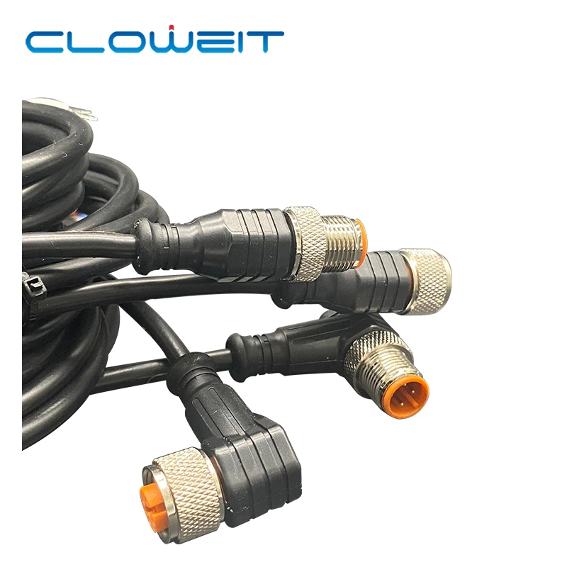 Cloweit M12 3 4 5 8 Pins PVC LED IP67 Sensor Cable Connector Type A Socket Plug 2m Waterproof  Male&Female Straight Angle