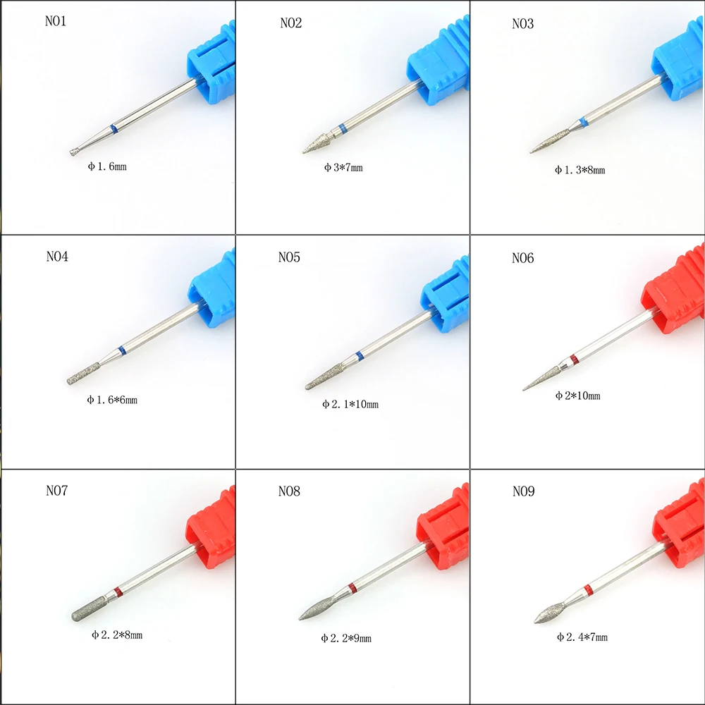 9 Type Diamond Nail Drill Rotary Bits Milling Cutter Electric Manicure Drills Cuticle Clean Tools Polish Machine Accessories