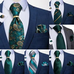 Classic 100% Silk Men Neck Ties Gift Luxury Wedding Party Teal Greeen Paisley Men's Ties Pocket Square Necktie Ring Set DiBanGu