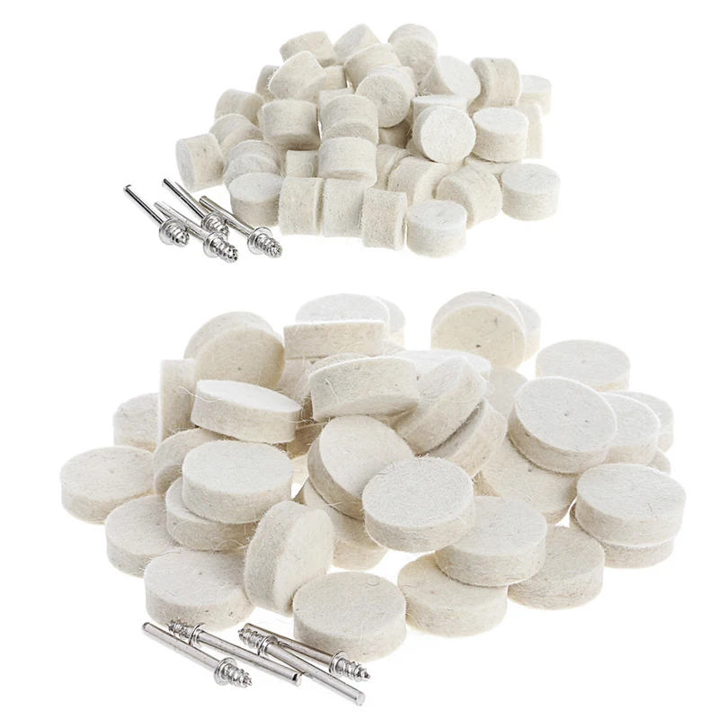 50Pcs 13/25mm Wool Felt Polishing Buffing Wheel Grinding Pad + 4Pcs 3.15 mm Shanks